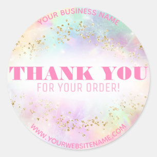 Sticker Rond Vendeur Pastel Rainbow Pink Gold Merci