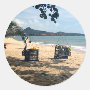 Sticker Rond Vendeurs de plage ... Plage de Lamai, île de Koh S