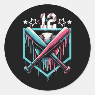 Sticker Rond Vendre Drip 12e anniversaire garçons Numéro 12 Jeu