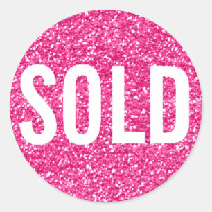 Sticker Rond Vendu Parties scintillant Fuchsia Pink Agent immob