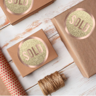 Sticker Rond Vendu Parties scintillant Rose or agent immobilier