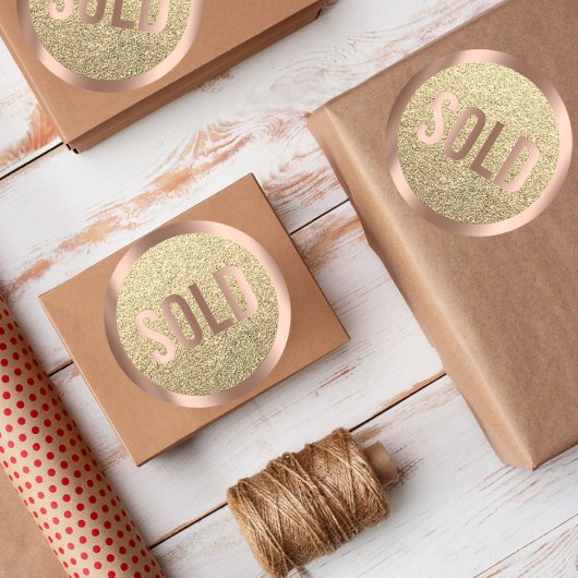 Sticker Rond Vendu Parties scintillant Rose or agent immobilier