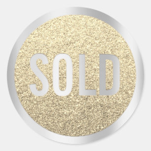 Sticker Rond Vendu Parties scintillant Silver Gold Agent immobi