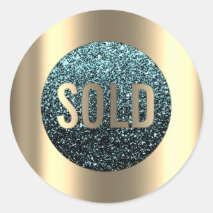 Sticker Rond Vendu Parties scintillant Turquoise Agent immobili
