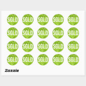 Sticker Rond Vendu Parties scintillant vert blanc agent immobil (Feuille)