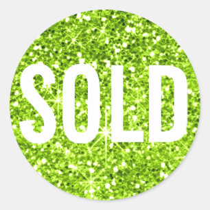 Sticker Rond Vendu Parties scintillant vert blanc agent immobil