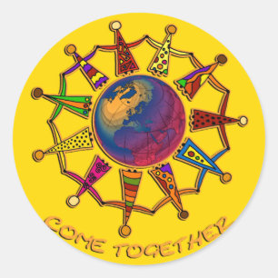 Sticker Rond Venez ensemble le jaune des personnes