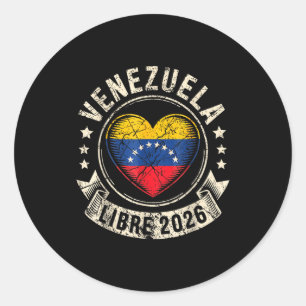 Sticker Rond Venezuela Libre 2026 Drapeau du cœur du Venezuela