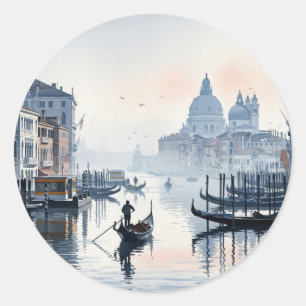 Sticker Rond Venise Italie Voyage Souvenir Aquarelle