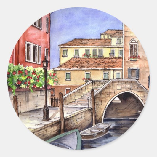 Sticker Rond Venise - Stylo & Laver Aquarelle (Devant)