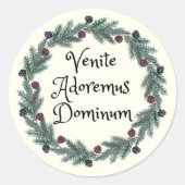 Sticker Rond Vénite Adoremus catholique Nativité Whimsical Rétr (Devant)