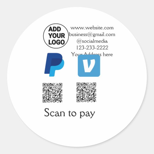 Sticker Rond Venmo paypal scan pour payer ajouter q r code logo (Devant)