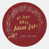 Sticker Rond VENONS ADORONS Christian Christmas Hymn Red (Devant)