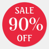 Sticker Rond Vente 90% Promo % Vente Modifier Rouge Blanc Texte (Devant)