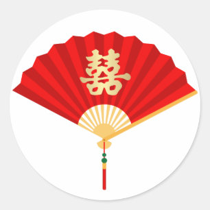 Sticker Rond Ventilateur chinois et double bonheur