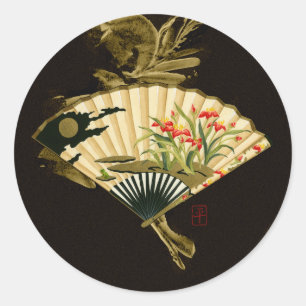 Sticker Rond Ventilateur oriental criblé au design floral