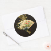 Sticker Rond Ventilateur oriental criblé au design floral (Enveloppe)