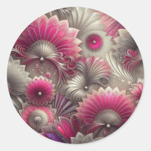 Sticker Rond Ventilateurs Art nouveau rose et argent