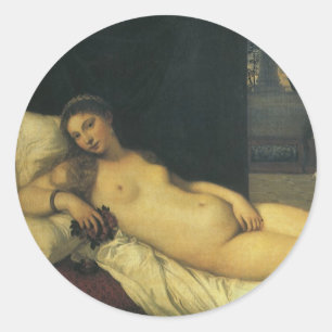 Sticker Rond Vénus d'Urbino de Titien, Art de la Renaissance