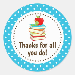 Sticker Rond Ver à livres Merci Appréciation de l'enseignant Ta