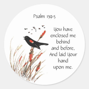 Sticker Rond Verbe de la Bible Psaume 139:5 Blackbird