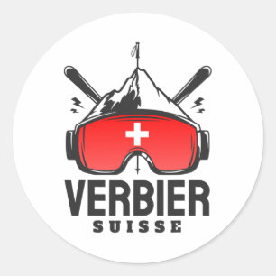 Sticker Rond Verbier Suisse Station de ski Ski rétro