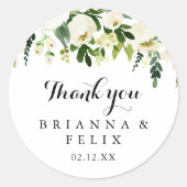 Sticker Rond Verdure Blanc Floral Merci Mariage Faveur (Devant)