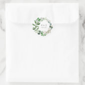 Sticker Rond Verdure de Sage moderne Wreath Blanc Floral Mariag (Sac)