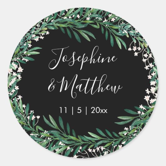 Sticker Rond Verdure & Florets Mariage noir (Devant)