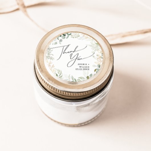 Sticker Rond Verdure lunaire Merci Or Mariage Faveur