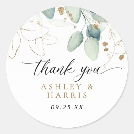 Sticker Rond Verdure or Eucalyptus Rustique Mariage (Devant)