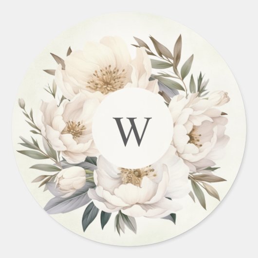 Sticker Rond Verdure rustique Blanc Floral Mariage (Devant)