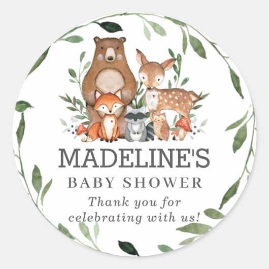 Sticker Rond Verdure rustique Bois Animaux Merci Favoriser (Devant)