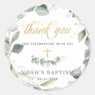 Sticker Rond Verdure rustique Wreath Gold Christening Merci