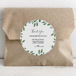 Sticker Rond Verdure Tropical Eucalyptus Merci Favoriser<br><div class="desc">Ces eucalyptus tropicaux verdoyants vous remercient pour les stickers ronds classiques sont parfaits pour un mariage simple. L'aménagement comprend un élégant feuillage d'eucalyptus dessiné à la main,  inspirant l'atmosphère estivale positive.</div>
