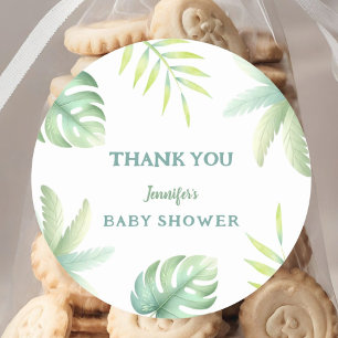 Sticker Rond Verdure tropicale Aquarelle Baby shower vert