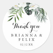 Sticker Rond Verdure tropicale Merci blanc Mariage Faveur (Devant)