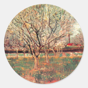 Sticker Rond Verger en fleurs, Pruniers de Vincent van Gogh