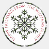 Sticker Rond Vérifications de tartan blanc vert rustique flocon (Devant)