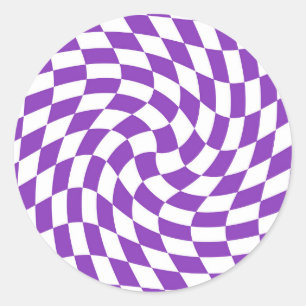 Sticker Rond Vérifier les chèques en violet rétro À damiers