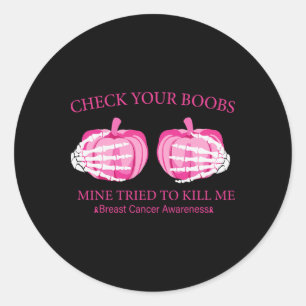 Sticker Rond Vérifiez votre survivant du sein Pink Ribbon Breas