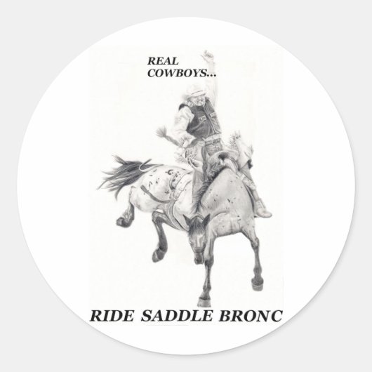 Sticker Rond Véritable Cowboys à cheval Bronc (Devant)
