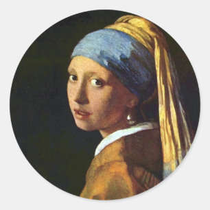 Sticker Rond Vermeer : La fille avec la perle Earring autocolla
