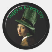 Sticker Rond Vermeer Pearl Earring Clover St Patrick's Day (Devant)