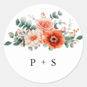 Sticker Rond Verona Sunset Bright Orange Moderne Mariage Floral
