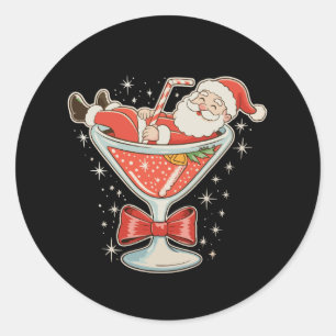 Sticker Rond Verre à Martini Santa Hot Mess Noël Xmas