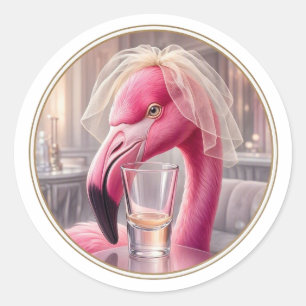 Sticker Rond Verre à shot Mariée Flamant Rose Hottie Shots Club