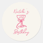 Sticker Rond Verre Champagne Bow Rose Tiré À La Main 40e Annive (Devant)