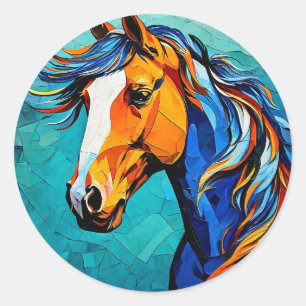 Sticker Rond Verre Cheval Coloré