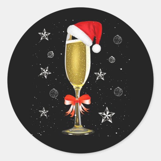 Sticker Rond Verre Cool de champagne de Noël Boisson de chapeau (Devant)